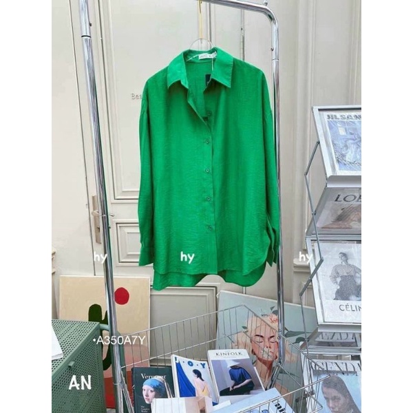 Áo Sơ Mi Nữ Bigsize Sơ Mi Form Rộng Kiểu Màu Xanh Lá Tay Dài Dáng Dài Giấu Quần