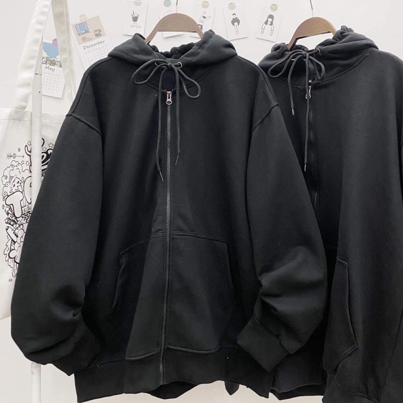Áo Khoác Hoodie DÂY KÉO nỉ bông Unisex màu ĐEN/XÁM ❤️Nam nữ unisex❤️ Hoodie zip trơn form rộng Jaystoree