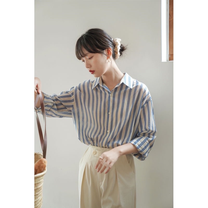 Sơ mi kẻ,áo sơ mi nữ kẻ sọc vintage chất đẹp,3 màu kẻ GIÁ RẺ NHẤT