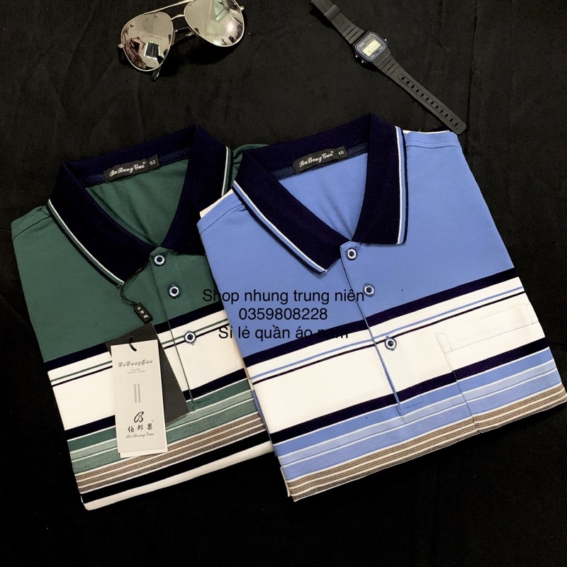 Áo Mông Tơ Ghi Polo Lụa Lạnh Nam Trung Niên Cao Cấp Hàng Quảng Châu Tặng Bố