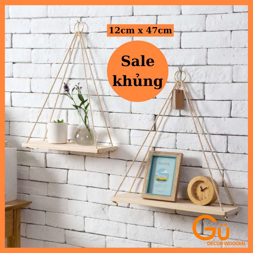 KỆ GỖ TREO TƯỜNG DÂY THỪNG GU-DECOR / PHONG CÁCH VINTAGE