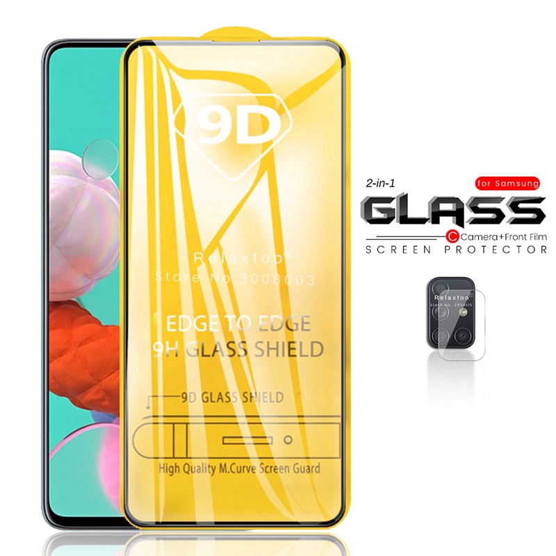 Kính cường lực 9D 2 trong 1 cho Samsung Galaxy A10 A20 A30 A40 A50 A80 A10S A20S A30S A50S A9 A8 Plus A7 2018