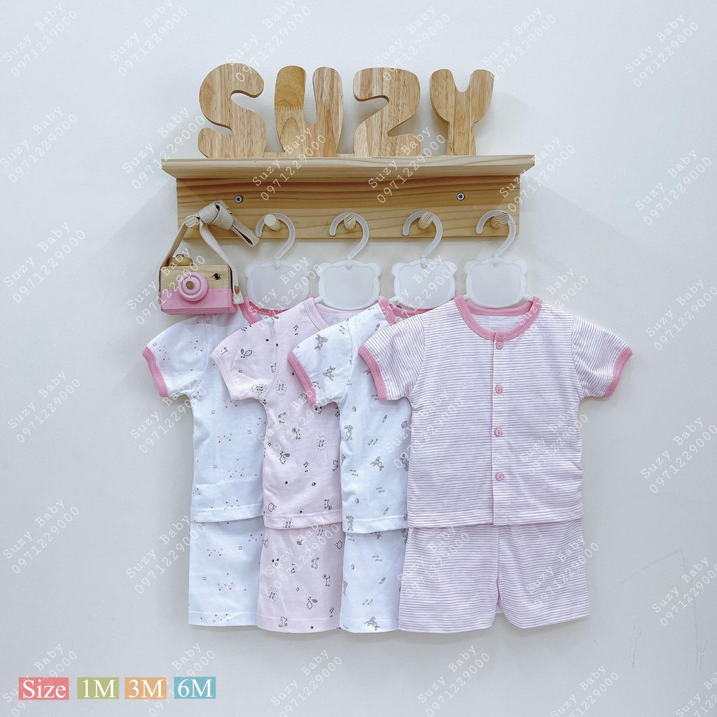 Bộ sơ sinh ngắn tay Miomio cài giữa / mỏng / mát
