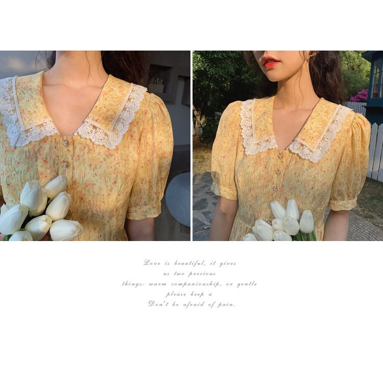 Summer new yellow floral chiffon ladies dress | BigBuy360 - bigbuy360.vn