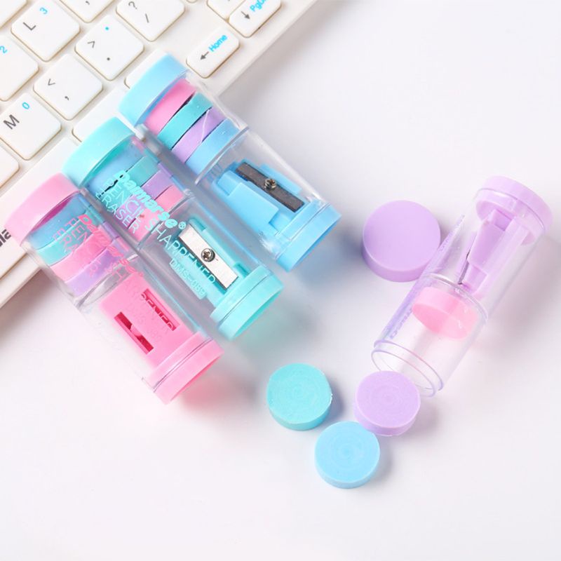 Gọt Bút Chì Màu Sắc Ngọt Ngào Kèm Gôm Tẩy Tiện Dụng Cho Nữ
