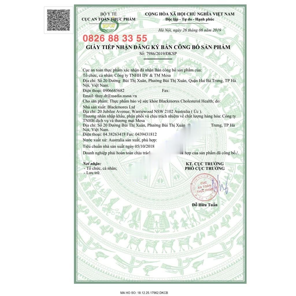 [Tem Chemis] Viên uống giảm mỡ máu Blackmores Cholesterol Health 60 viên