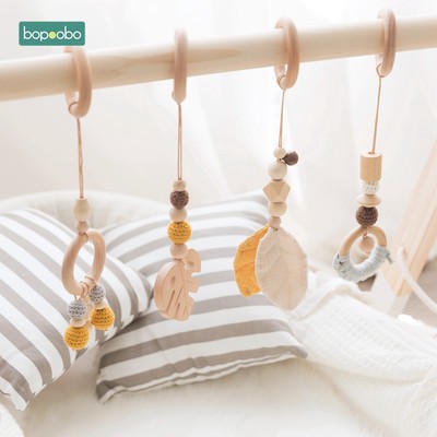 Bộ 4 đồ chơi Mamimamihome bằng gỗ dạng treo không chứa BPA cho trẻ em nhai cắn 0-12 tháng