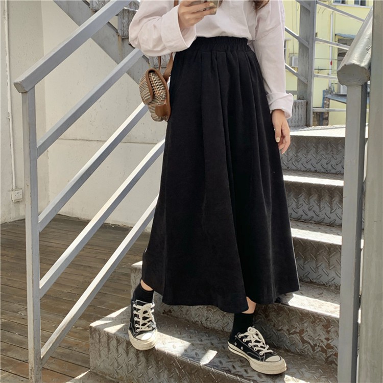 Chân Váy Chữ A Lưng Cao Màu Đen Phong Cách Retro Hàn Quốc Cho Nữ | BigBuy360 - bigbuy360.vn