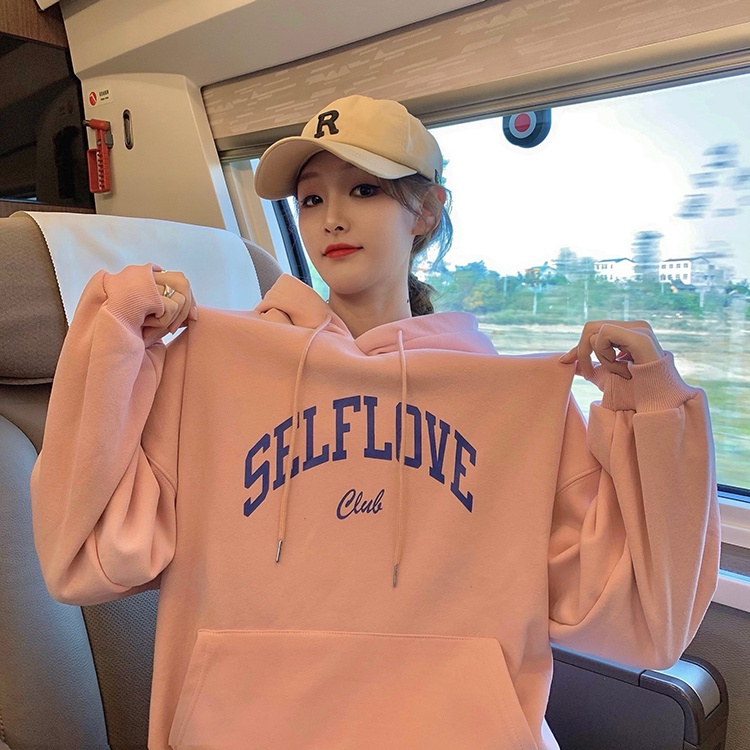 Áo hoodie ZHELIHANGFEI dài tay dáng rộng in họa tiết cá tính trẻ trung cho nữ