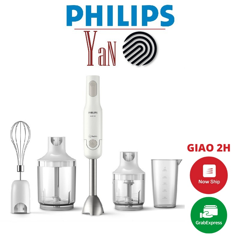 Máy xay sinh tố cầm tay đánh trứng cắt thực phẩm Promix thanh tay kim loại Philips HR2537/00 650W - Hàng chính hãng