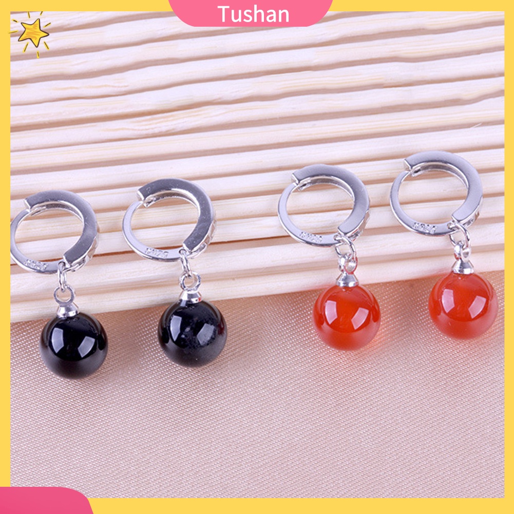 TUSH_Fashion Women Round Faux Agate Bead Dangle Drop Huggie Earrings Jewelry Gift