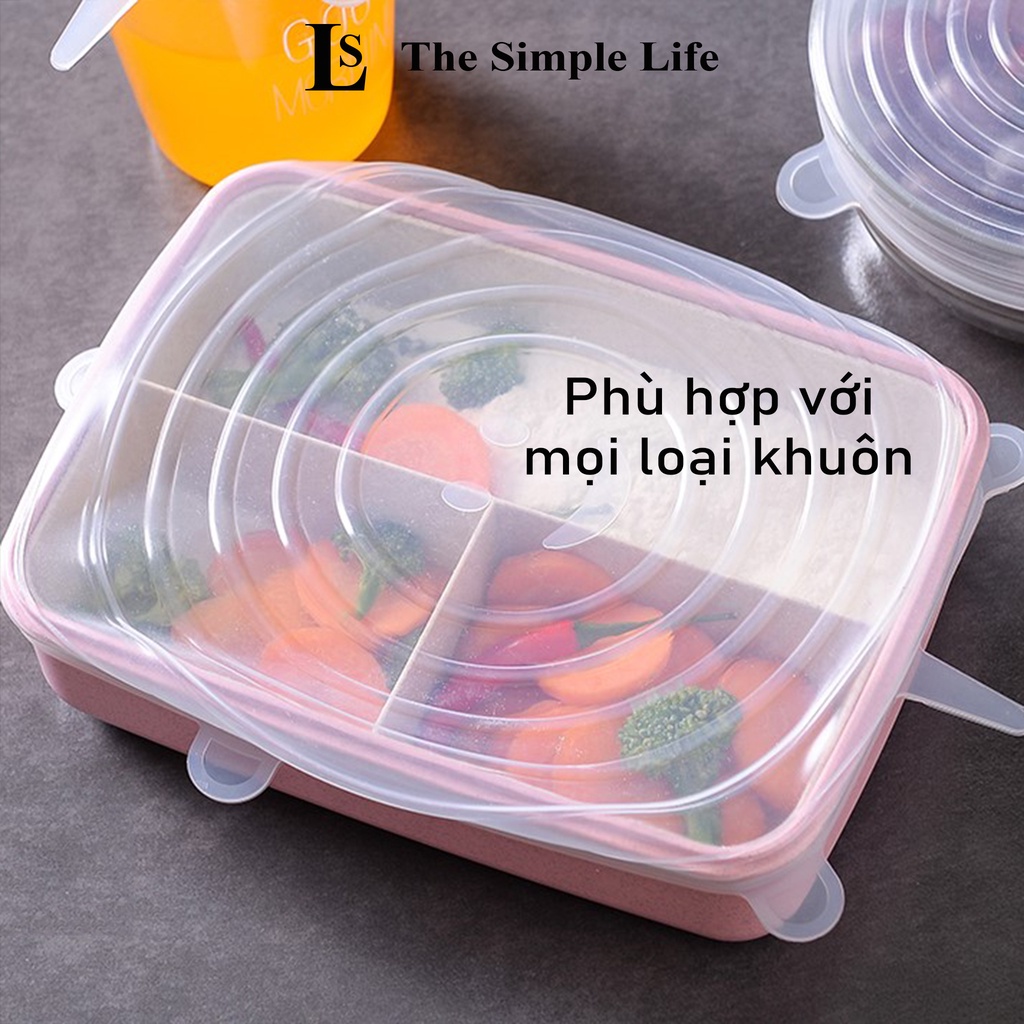 Nắp silicon đậy thực phẩm, combo 6 nắp, màng silicon bọc thực phẩm, chống rò rỉ thức ăn, siêu dẻo dai [CHÍNH HÃNG]