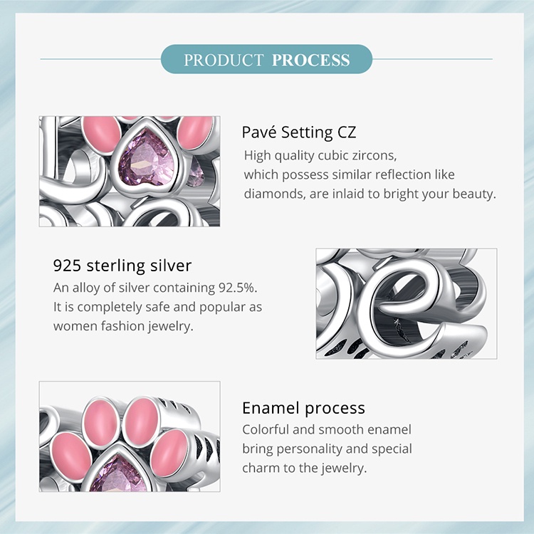 Hạt cườm BAMOER bạc 925 hình móng vuốt trái tim