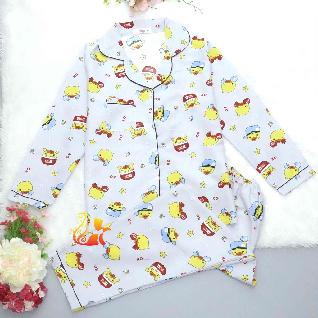 Đồ Bộ Mặc Nhà "Vịt Pow!" Pijama Kate Thái Tay Dài - Dưới 60kg.