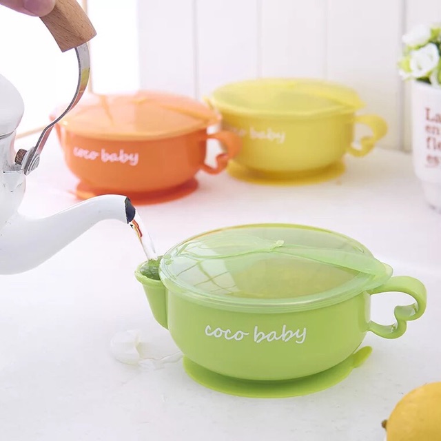 Bát ăn dặm inox 2 lớp cách nhiệt, có đế hút chân không coco baby