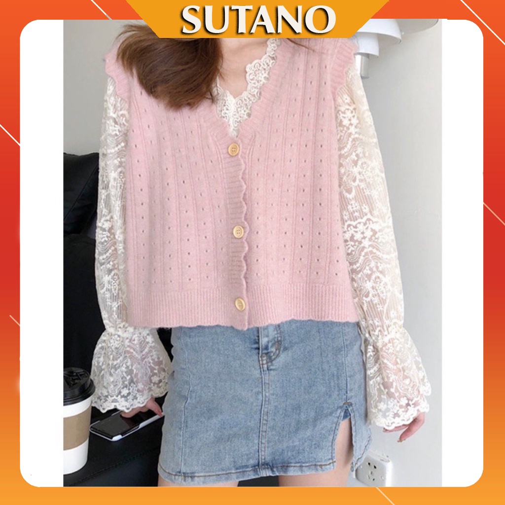 Áo gile len xốp hàng loại 1 viền lượn sóng cài cúc phong cách thời trang Hàn Quốc A467 SUTANO | BigBuy360 - bigbuy360.vn