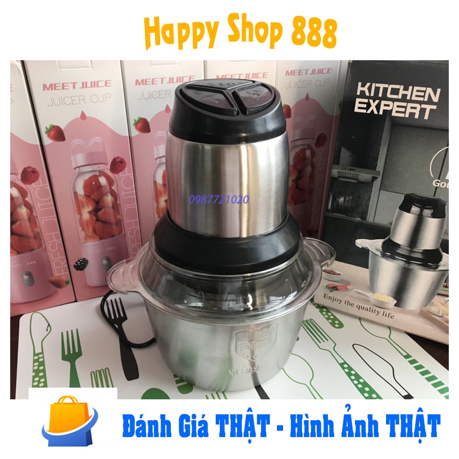 Video ảnh thật Máy Xay Thịt Cầm Tay Cối Inox Đa Năng 4 Lưỡi Công suất 300W Xay Cua Cá, Tỏi Ớt, Rau Củ Quả Bảo hành 1