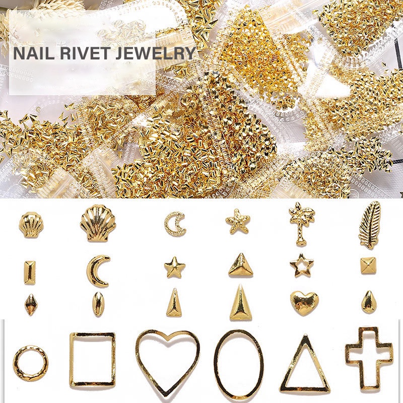 Set 500 hạt đính móng ROU BAO bằng kim loại nhiều kiểu dáng trang trí nghệ thuật DIY