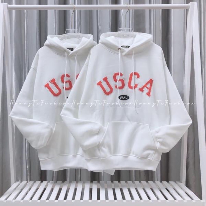 Áo hoodie vải nỉ lót bông thêu USCA (có hình thật)