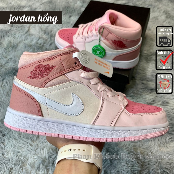 Giày thể thao Jordan 1 mid hồng phấn trắng digital pink cổ cao dành cho nữ