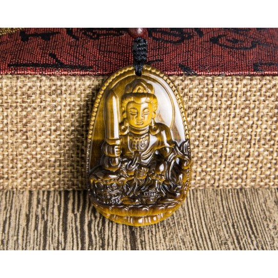 Mặt Phật Bản Mệnh đá Mat Ho Nâu Vàng cho 12 con giáp chuẩn thiên nhiên Tặng kèm móc bạc - Hợp mệnh Kim, Thổ