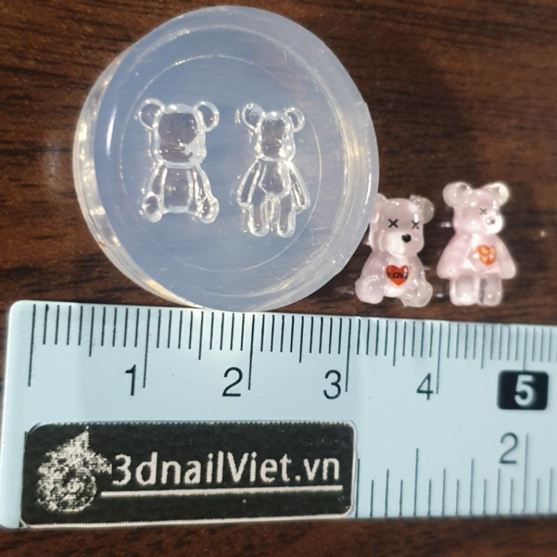 DIY - Khuôn charm bearbrick size mini cho nail 3d, làm phụ kiện trang sức, hoa tai thời trang