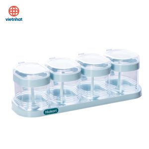 Bộ 4 Hũ Đựng Gia Vị Việt Nhật HOKORI Cao Cấp, Hũ Đựng Gia Vị Đẹp Có Kèm Thìa Tiện Lợi