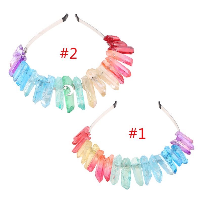 Flgo Băng Đô Cài Tóc Hình Vương Miện Đính Đá Thạch Anh Màu Cầu Vồng Thủ Công Phong Cách Bohemian Dân Tộc