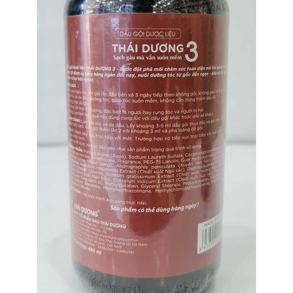 Dầu Gội Dược Liệu Thái Dương 3 Hương Lá Hoặc Hoa 480ml