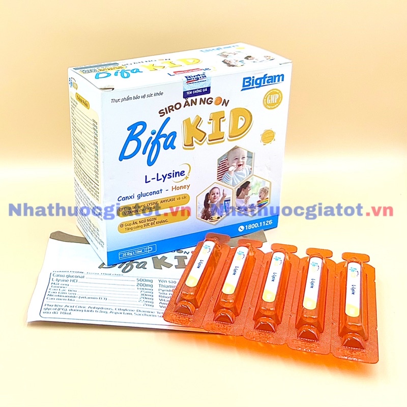 Siro Ăn Ngon BIFAKID Giúp Bé Ăn Ngon, Ngủ Ngon, Tăng Cường Sức Đề Kháng Hộp 20 Ống x 10ml
