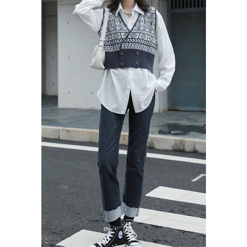 [Augustcloth]Áo gile khoác ngoài họa tiết thổ cẩm phong cách Hàn Quốc