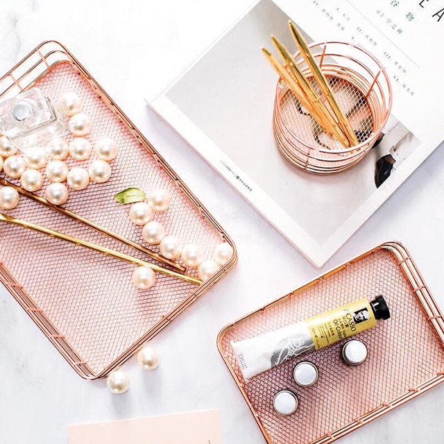 Rổ kim loại rosegold decor