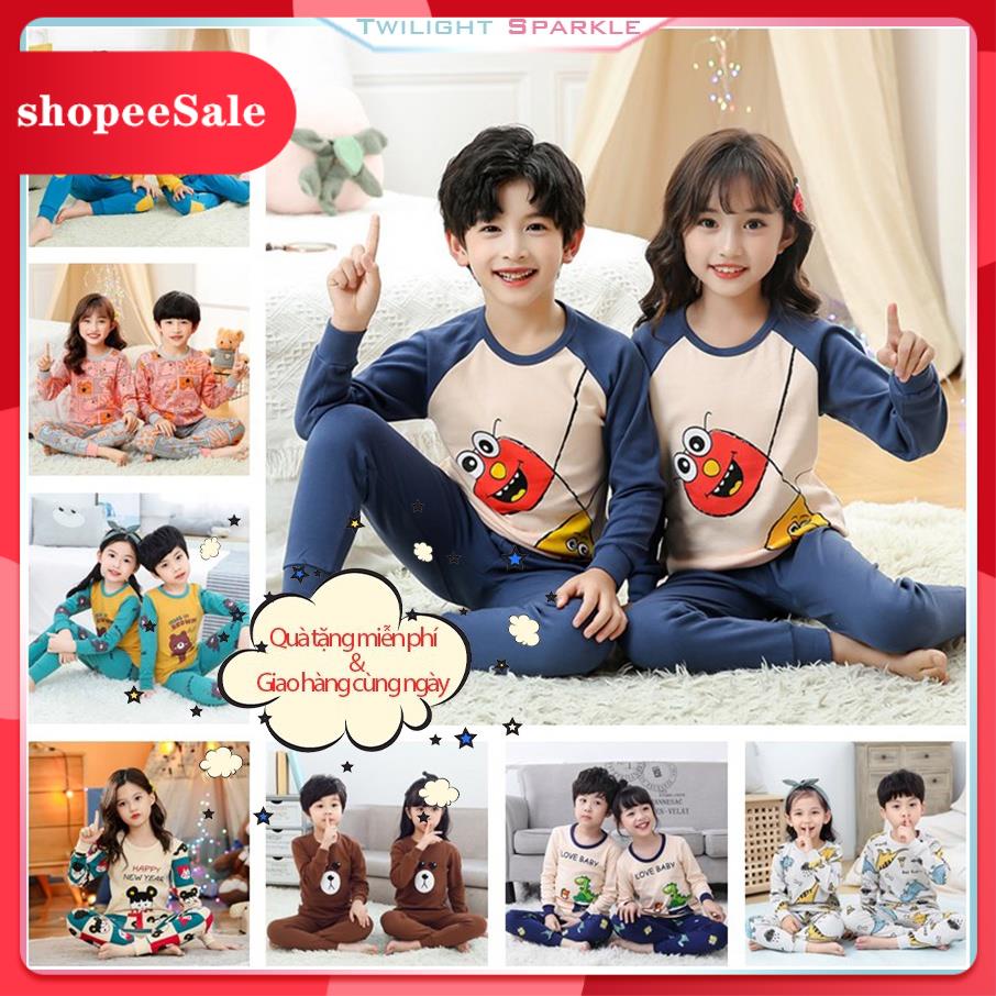 Bộ Đồ Ngủ Tay Dài Bằng Cotton In Hình Thú Hoạt Hình Dễ Thương Cho Bé