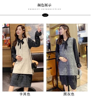 Set váy len + váy kẻ cổ nơ