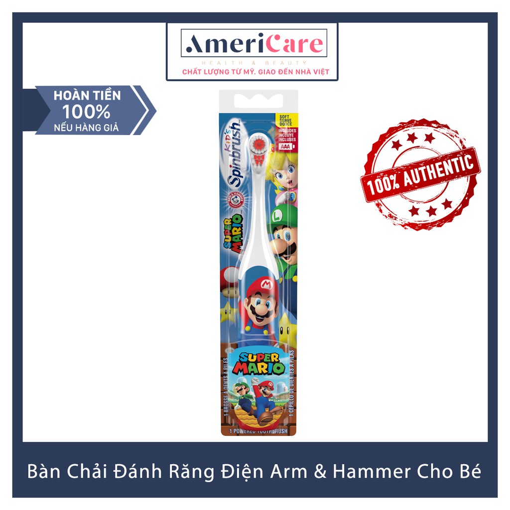 [Bill Mỹ] Bàn Chải đánh răng điện Arm &amp; Hammer cho bé (Hình Super Mario)