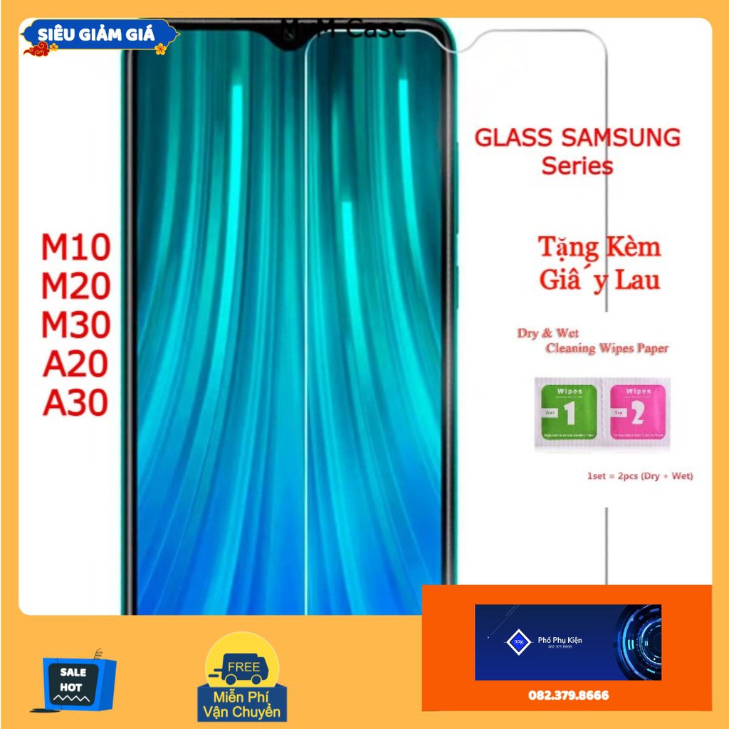 Kính Cường Lực Samsung Galaxy M10, M20, M30, A20, A30 trong suốt, tặng giấy lau màn hình .