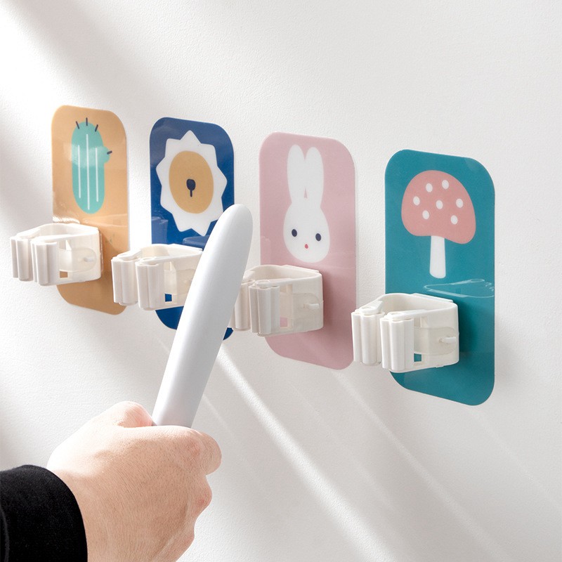 Móc treo chổi, cây lau nhà tắm dán tường siêu chắc, không thấm nước-Loại có hình dễ thương