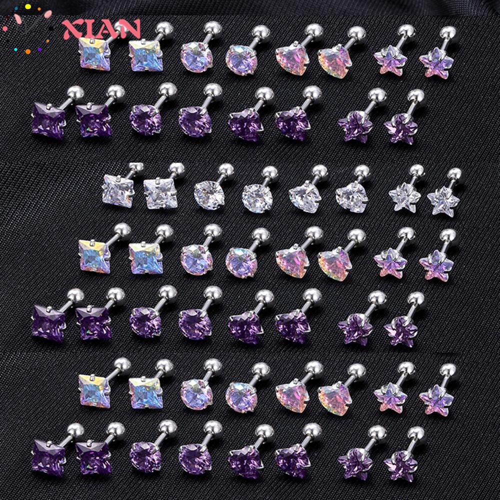 Đôi khuyên tai xỏ lỗ sụn vành tai đính đá nhân tạo cá tính quyến rũ