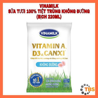 Sữa tươi vinamilk 100% tiệt trùng không đường, bịch 220ml