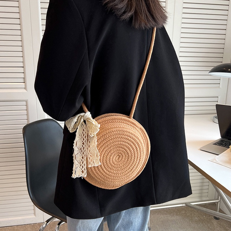 Túi cói Bằng Rơm Hình Tròn Thời Trang Dễ Phối Đồ Cho Nữ