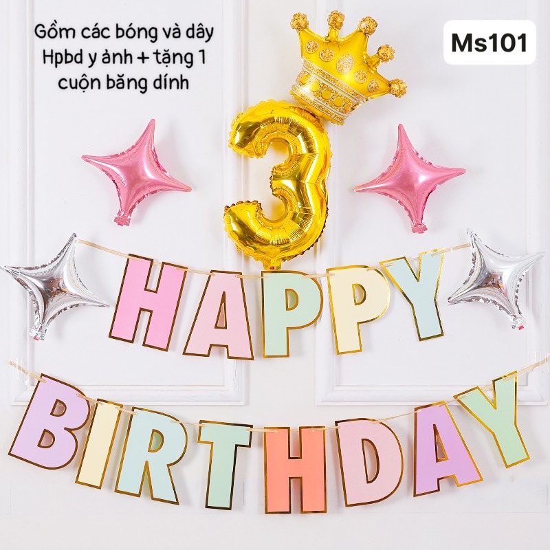 Set sinh nhật hàn quốc FREE SHIP Dây cờ sinh nhật hàn quốc, Dây chữ Happy birthday vải nỉ hàn quốc y ảnh