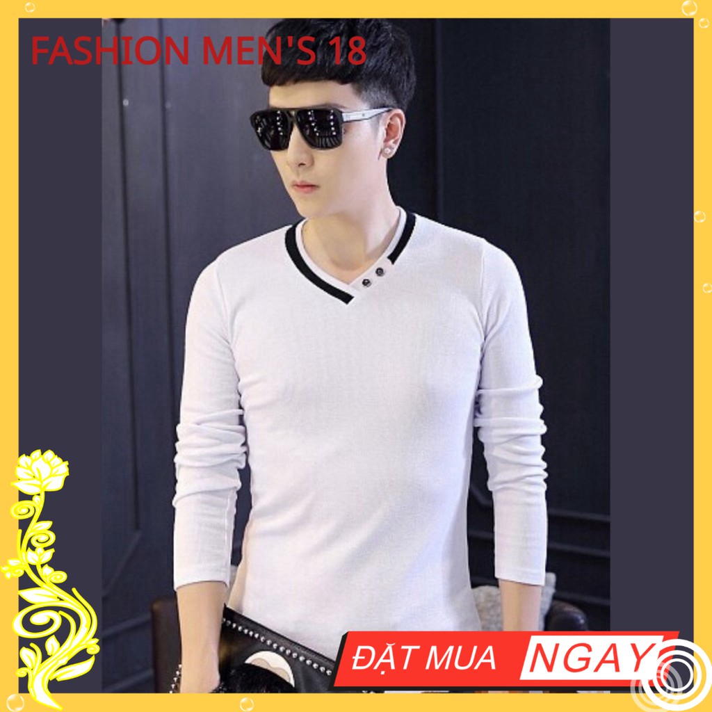 Áo thun nam dài tay cổ tim phong cách thời trang hàn quốc -A010
