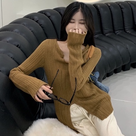 Áo Dệt Kim Tay Dài Cổ Chữ V Xẻ Tà Dáng Ôm Phong Cách Hàn Quốc Cổ Điển Thời Trang Cho Nữ