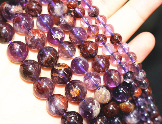 Chuỗi 23 hạt đá titan auralite 6mm/8mm/10mm 15.5"