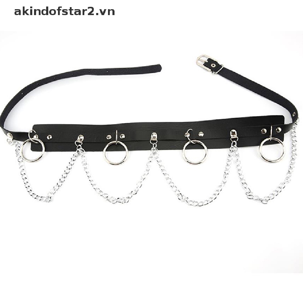 Thắt lưng da giả tua rua dây xích khoen tròn kim loại Punk Gothic
