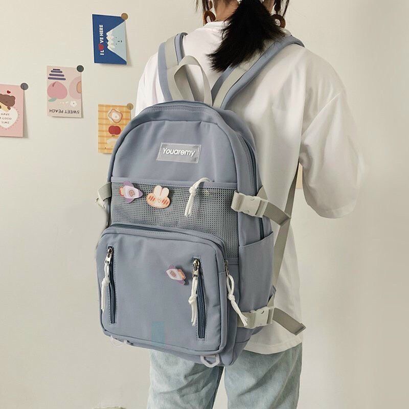 Balo học sinh QCL1 chất Canvas kèm thú bông và stickers