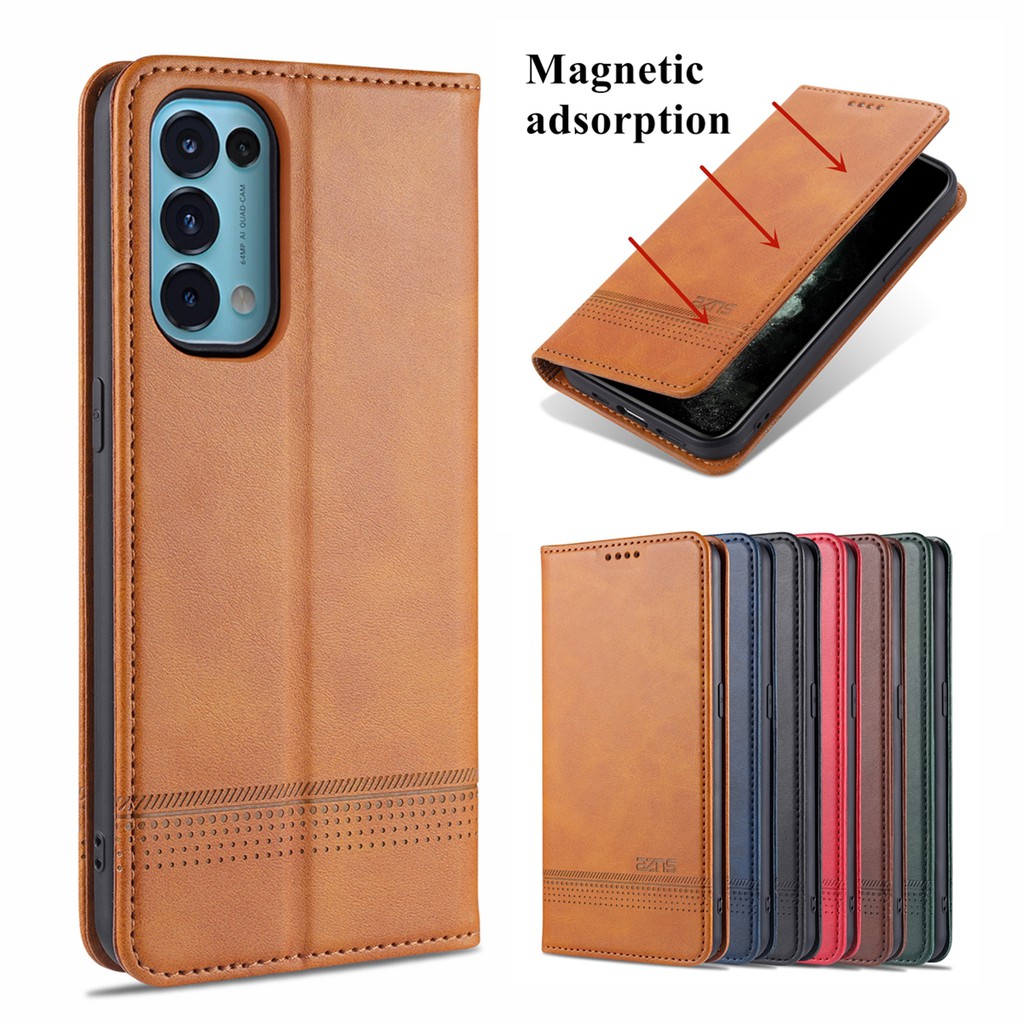 Bao Da Nắp Gập Có Ngăn Để Thẻ Hít Nam Châm Cho Oppo Reno 5 Pro 5G Reno5 5G Reno5 4G