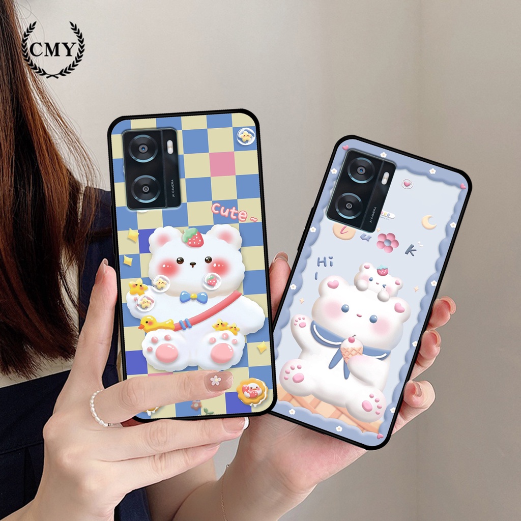 Ốp lưng Oppo A57 2022 in hình caro gấu thỏ dễ thương