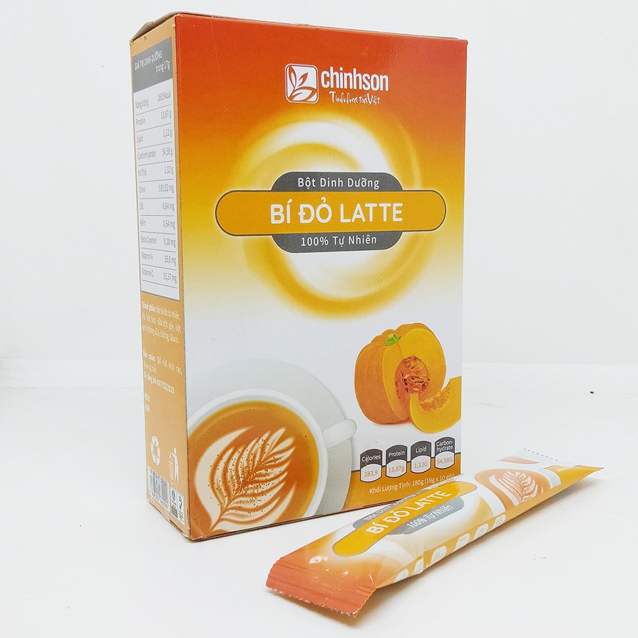 Bột Bí Đỏ Latte Chính Sơn 180g (18g x 10 gói) - Bột ngũ cốc hoà tan, bột uống liền, Hàng chính hãng, 100% tự nhiên