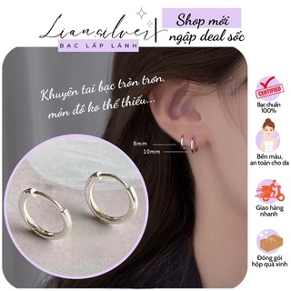 Khuyên tai bạc Lian, bông tai tròn trơn bản dày chốt bấm nhiều size unisex - Lian silver